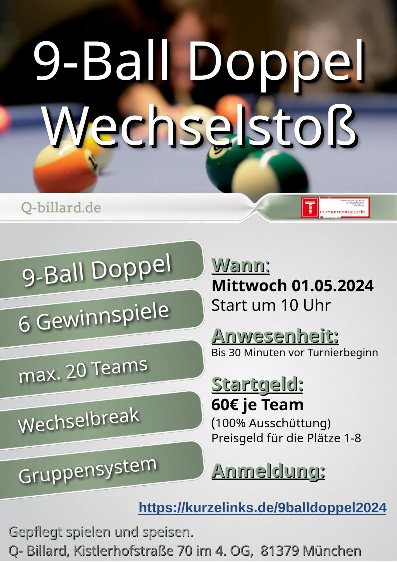 Read more about the article 9-Ball Doppel – 20 Teams 01.05.2024