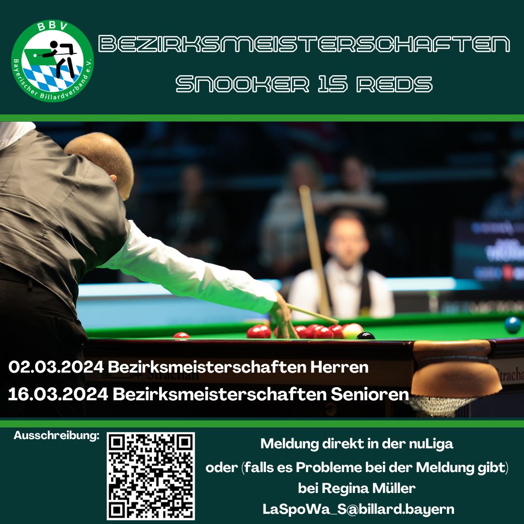 Read more about the article Snooker 15reds – Bezirksmeisterschaften Herren
